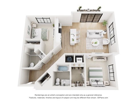 Floor plan for 2 beds, 2 baths, 1110 sqft